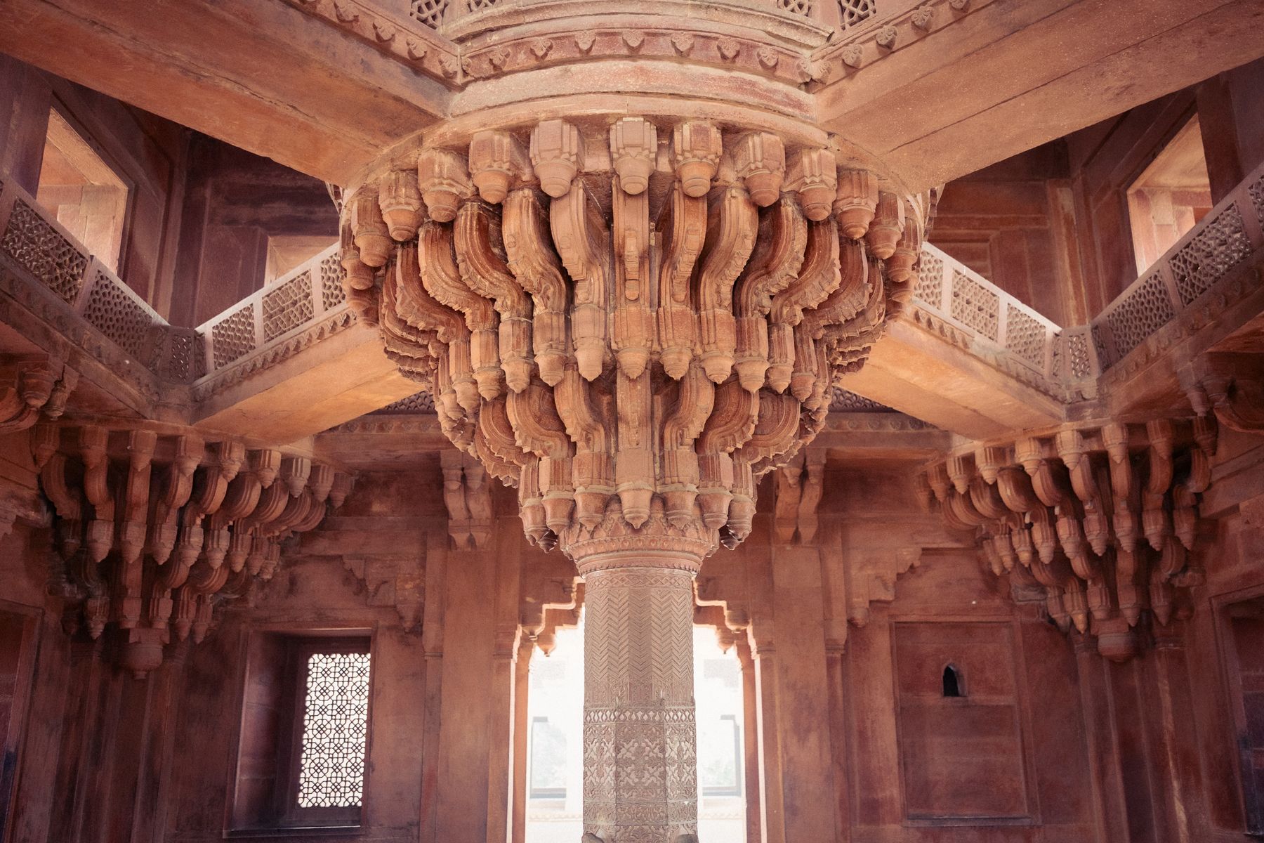 Carved Red Sandstone Ceiling And Column